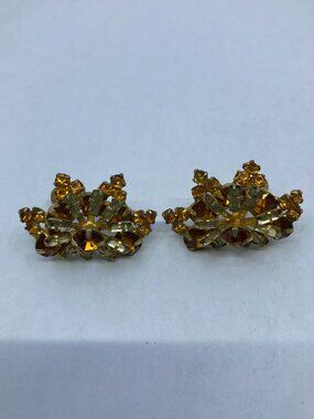 Vtg Continental topaz yellow rhinestone crystal screw earrings